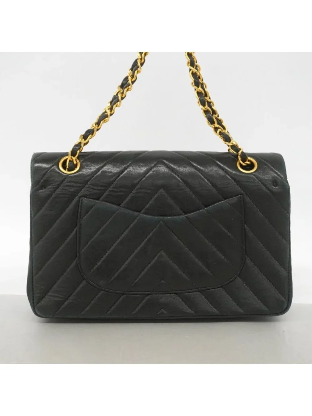 Chanel Shoulder Bag V-stitch Lambskin Black Gold